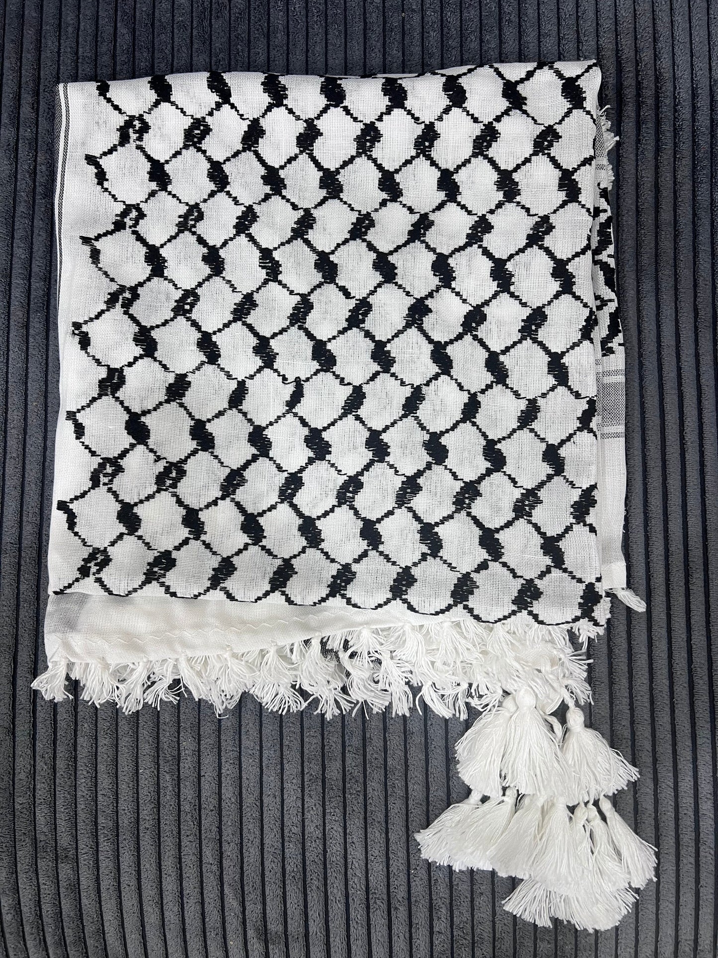 Authentic original kuffiyeh, black and white, with tassels, free shipping, Palestine, Arafat