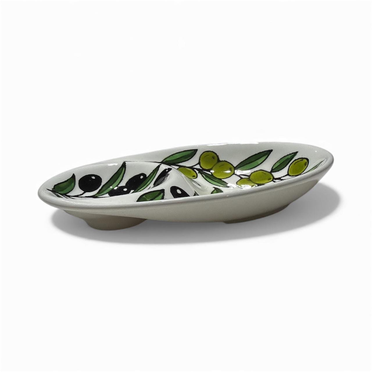 Handmade ceramic Olives design double dip dish  7”made in Palestine
