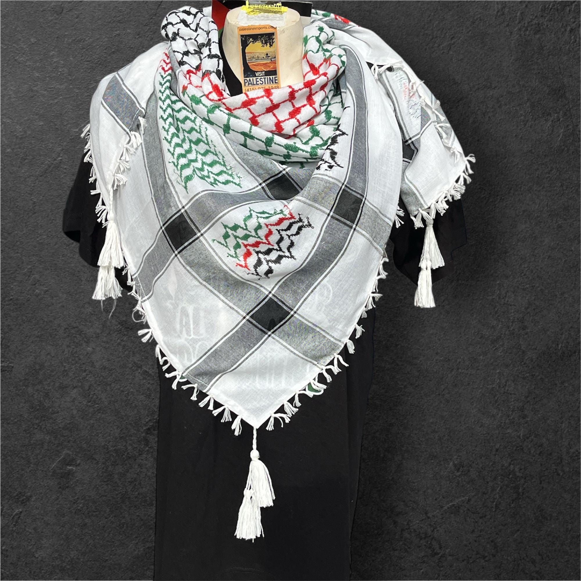 Woven keffiyeh: Palestine flag colors with Tassels - 48"x48"