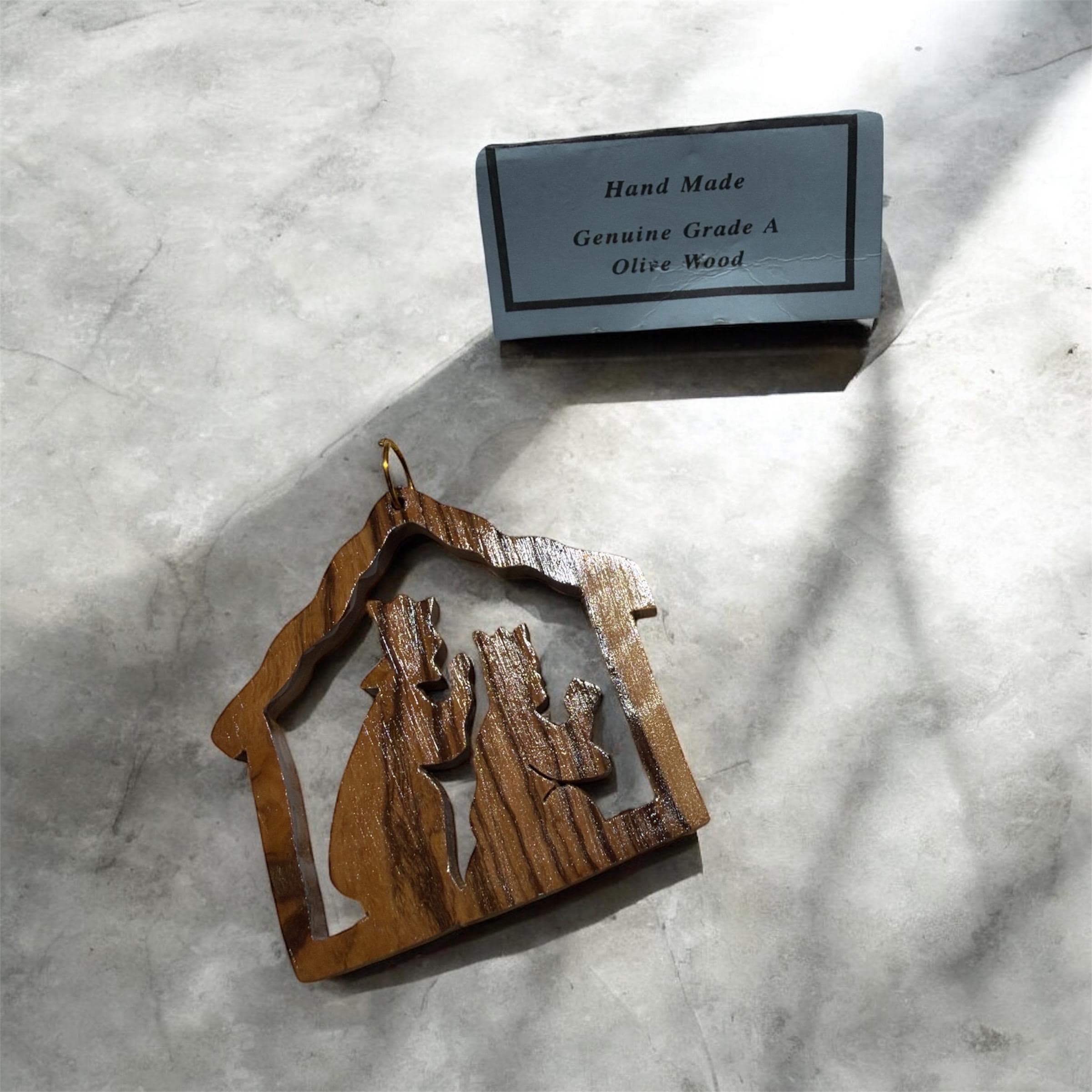 Handmade aged Olive Wood nativity scene . Made in Bethlehem, Palestine.(A)