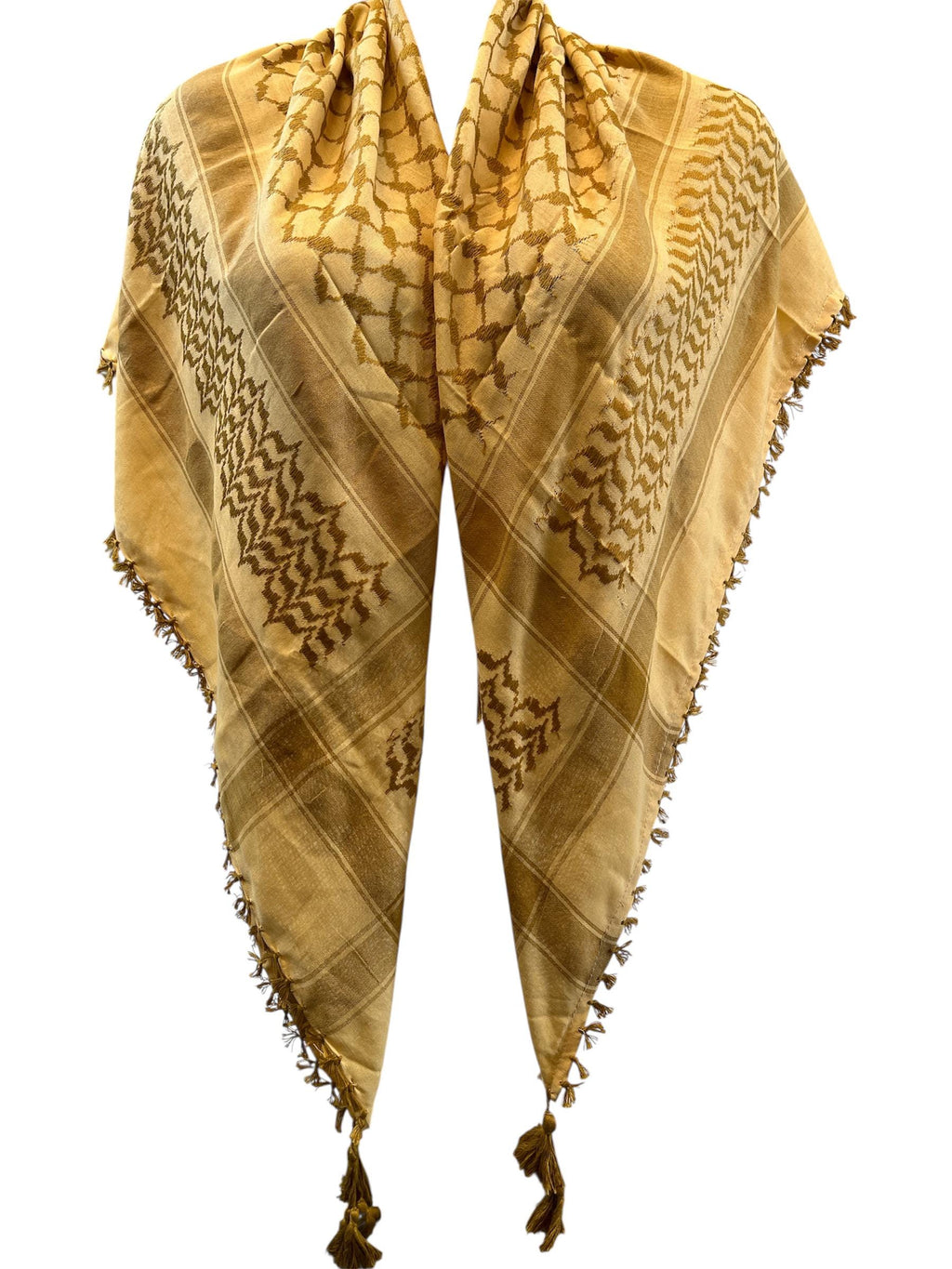 Woven keffiyeh Gold on Tan with 4 sides Tassels - 48"x48"