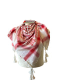 Woven Kufiya Red on White Palestinian Scarf with Tassels