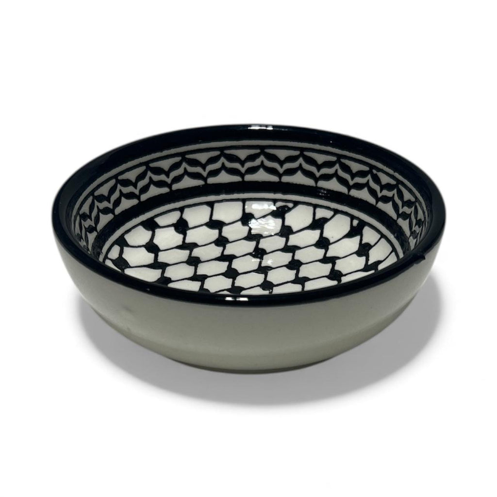 Handmade ceramic Kufiyeh design bowl (3.5”)made in Palestine