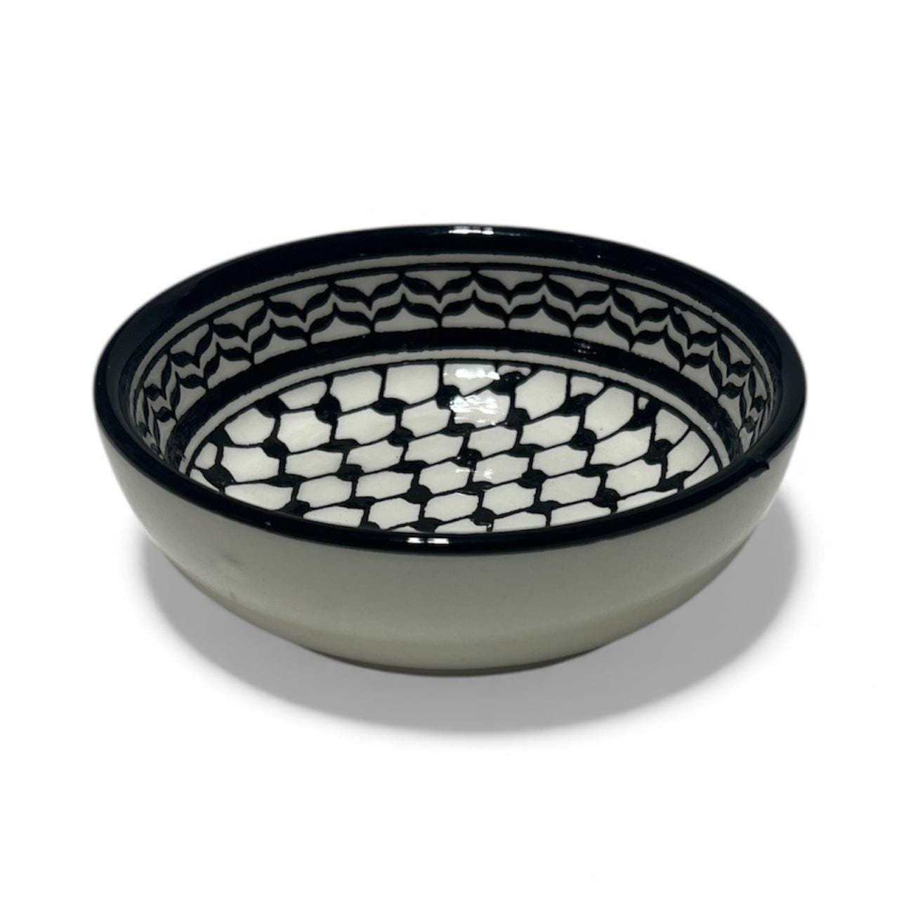 Handmade ceramic Kufiyeh design bowl (3.5”)made in Palestine