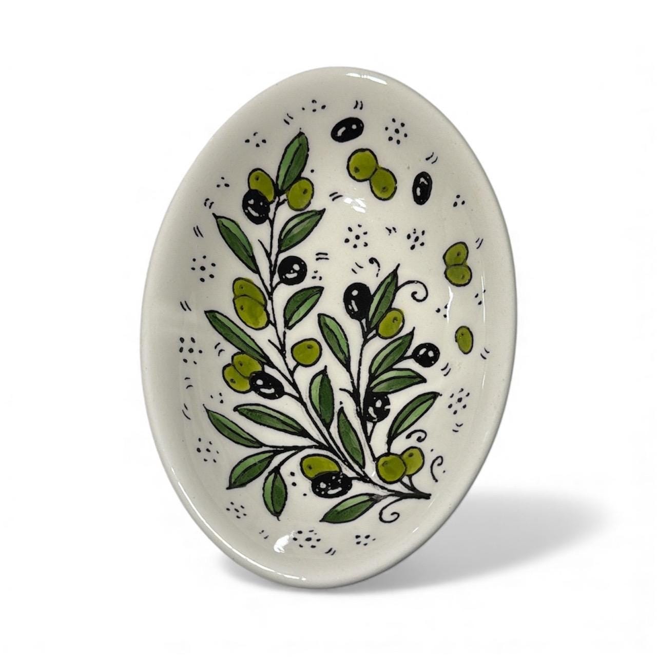Handmade ceramic 6.5”and 4.5”wide olive branches soap dish made in hebron