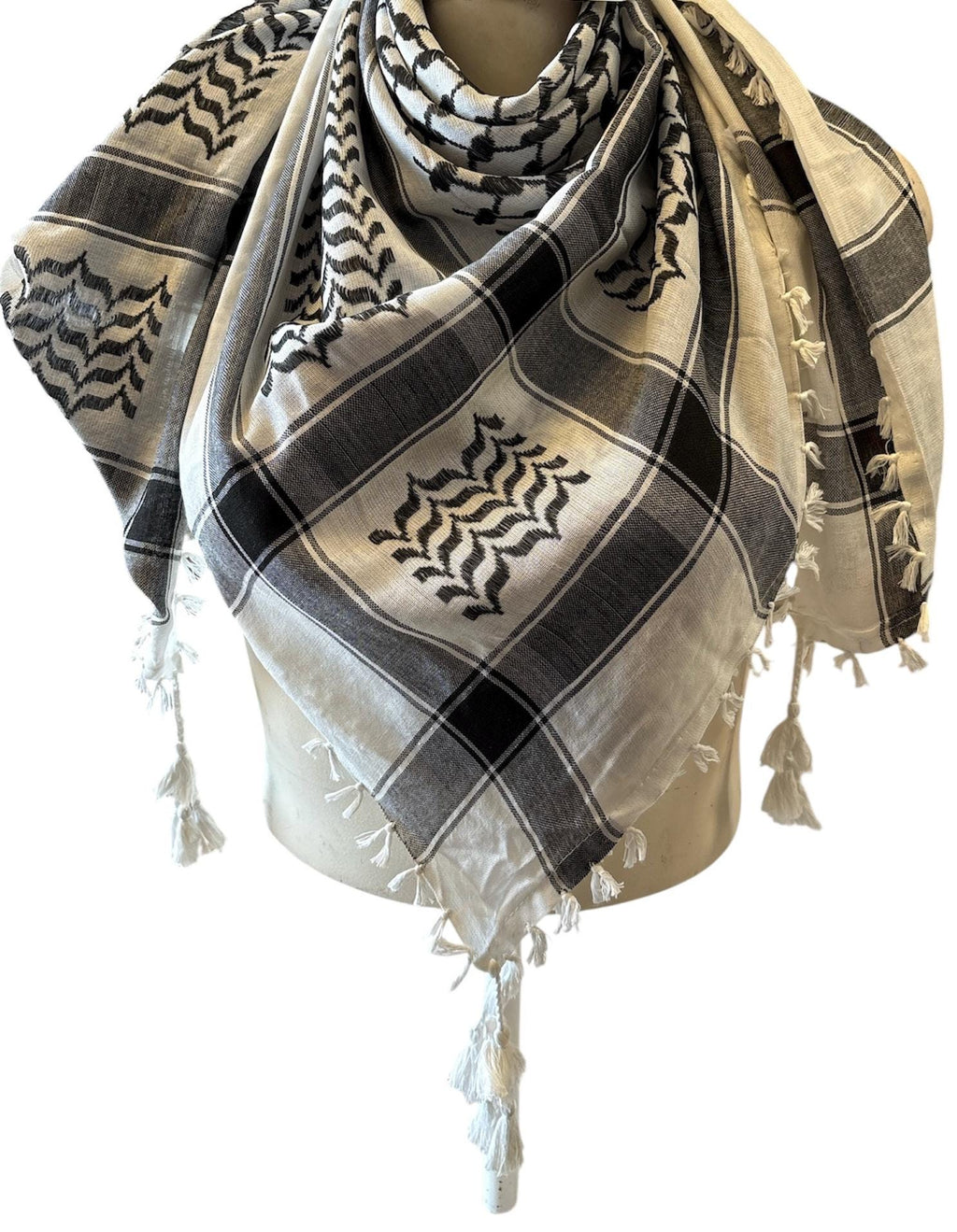 Traditional Palestinian Kufiya original black and white  with Tassels (48"x48") more than 2000 sold here before being deactivated by Etsy