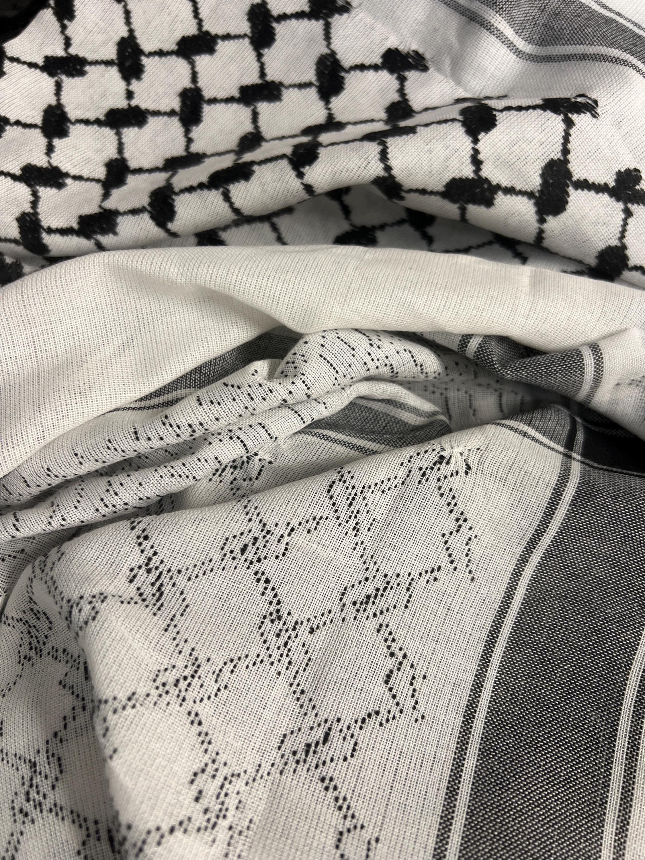 Traditional black on white Authentic keffiyeh Palestinian Scarf with 4 sides Tassels (48"x48")