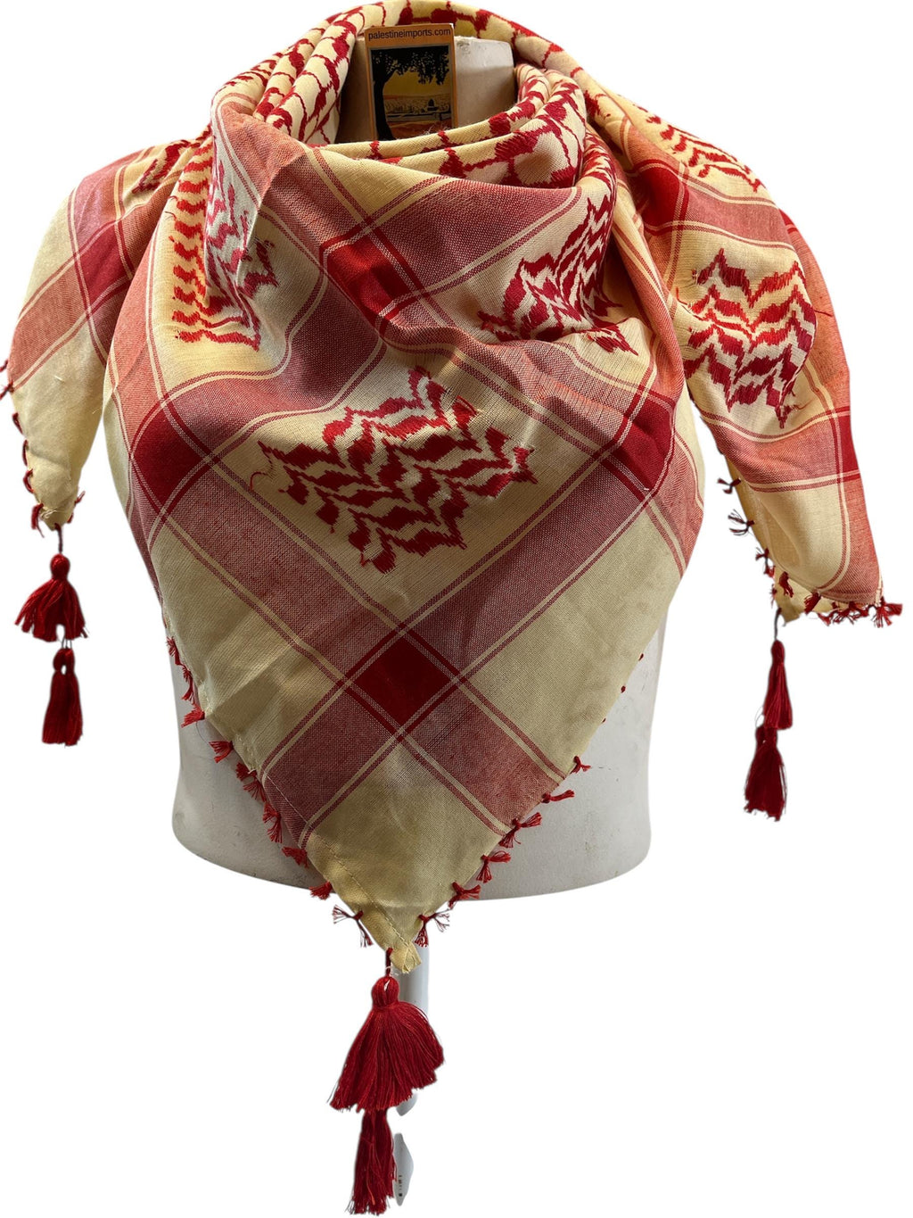 Woven Kufiya Red & Buttermilk Palestinian Scarf with Tassels