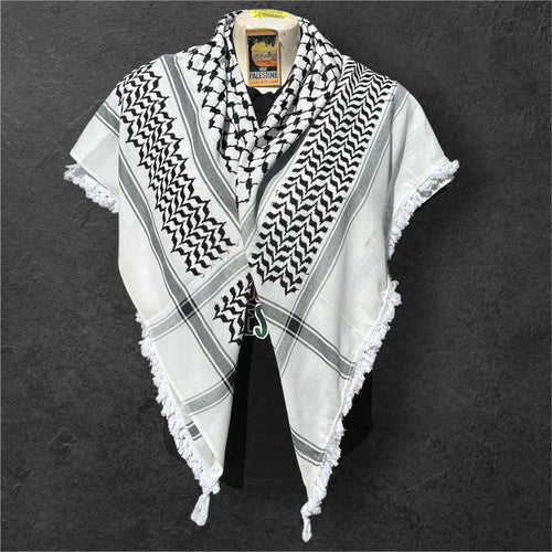 Authentic Palestine Made keffiyeh Scarf: original black and white with Woven heavy Tessels