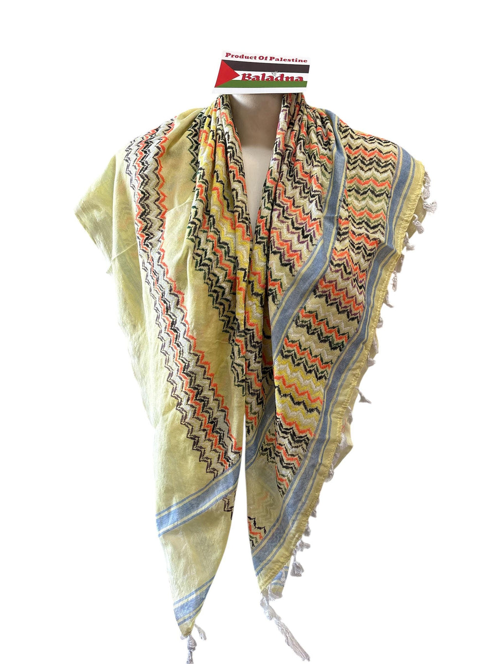 Palestine Made Kufiya Scarf: Authentic Multicolor Woven Tessels, 48"x48"