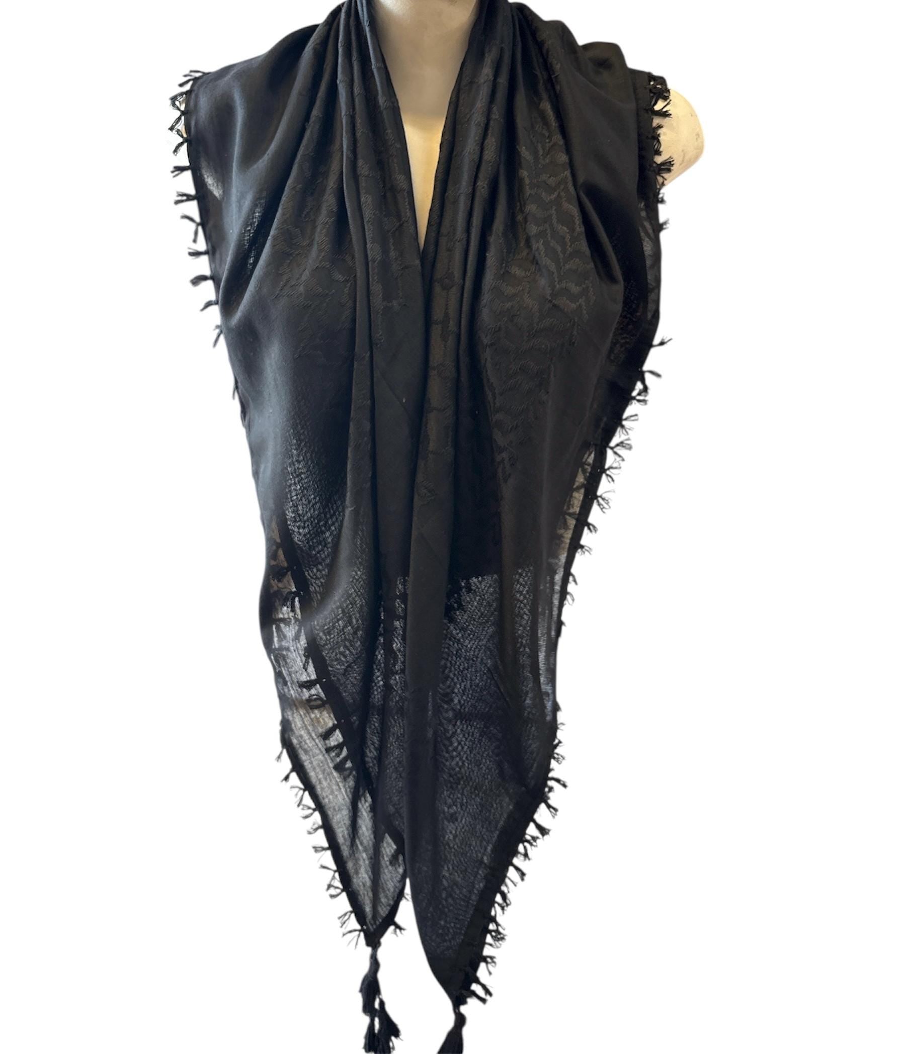 Woven keffiyeh Black on black with 4 sides Tassels - 48"x48"