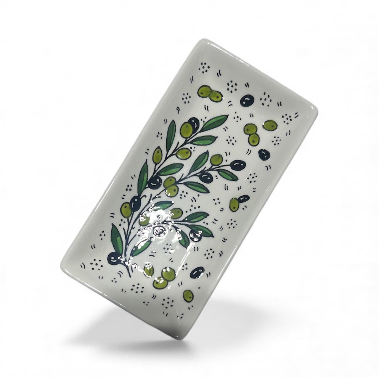 Handmade ceramic Olive branch rectangular dish (8”)made in Hebron Palestine