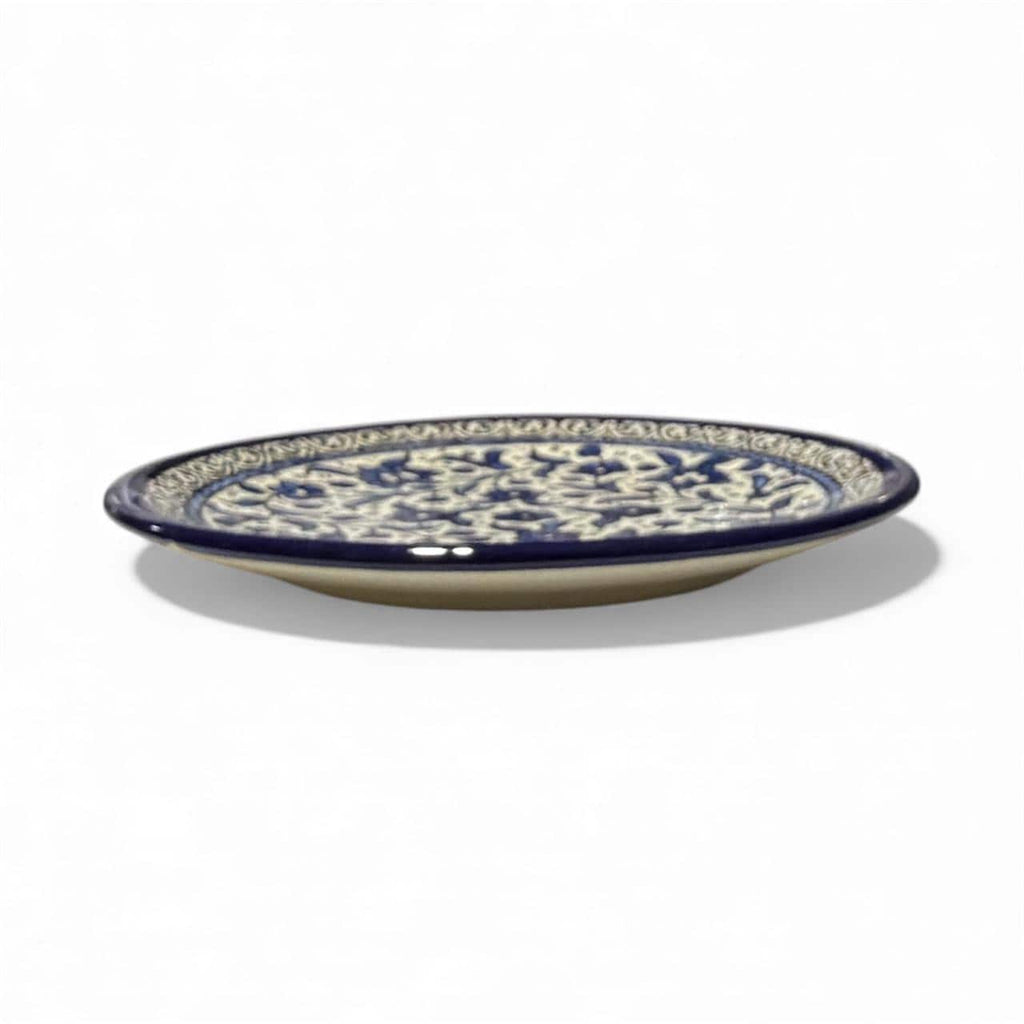 Handmade ceramic Floral Blue design round plate6.5”made in Palestine