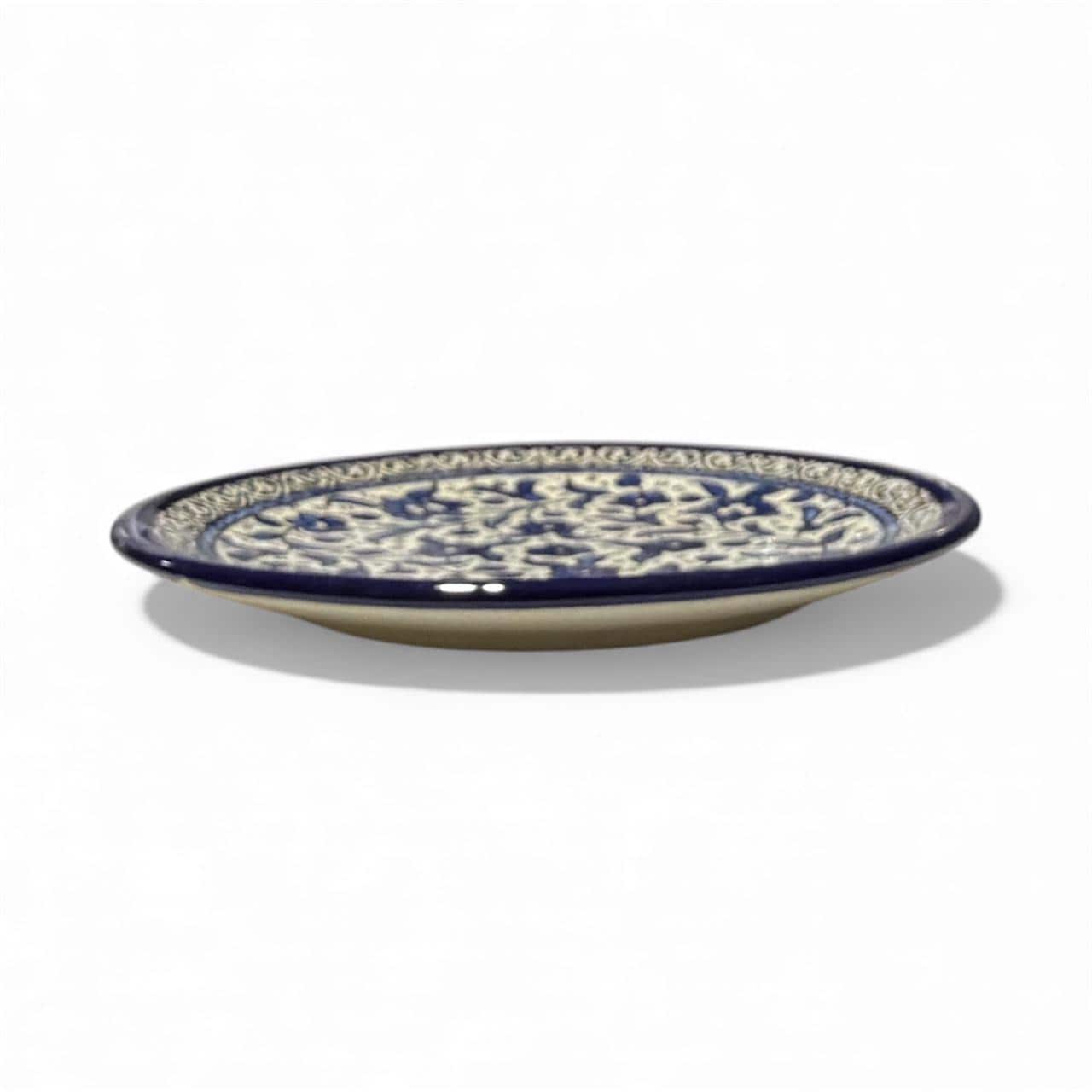 Handmade ceramic Floral Blue design round plate6.5”made in Palestine
