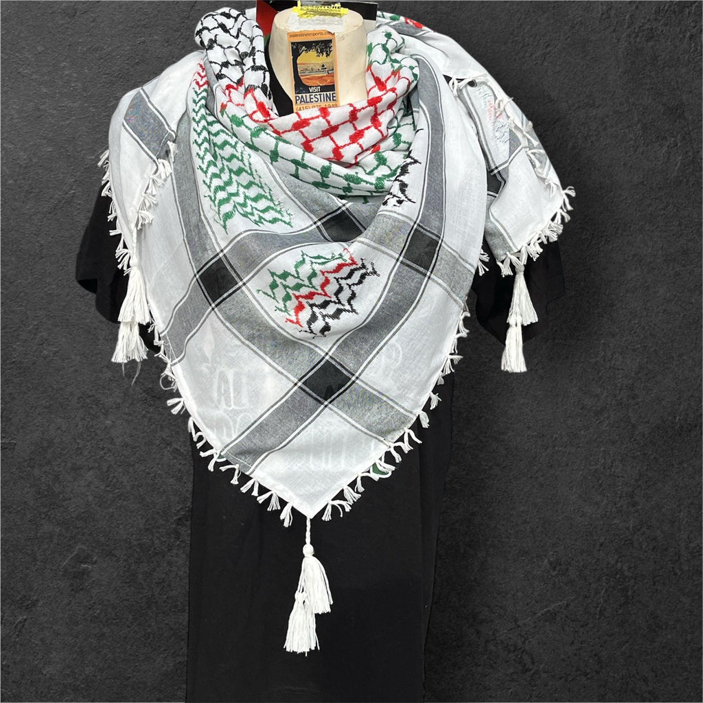 Woven keffiyeh: Palestine flag colors with Tassels - 48"x48"