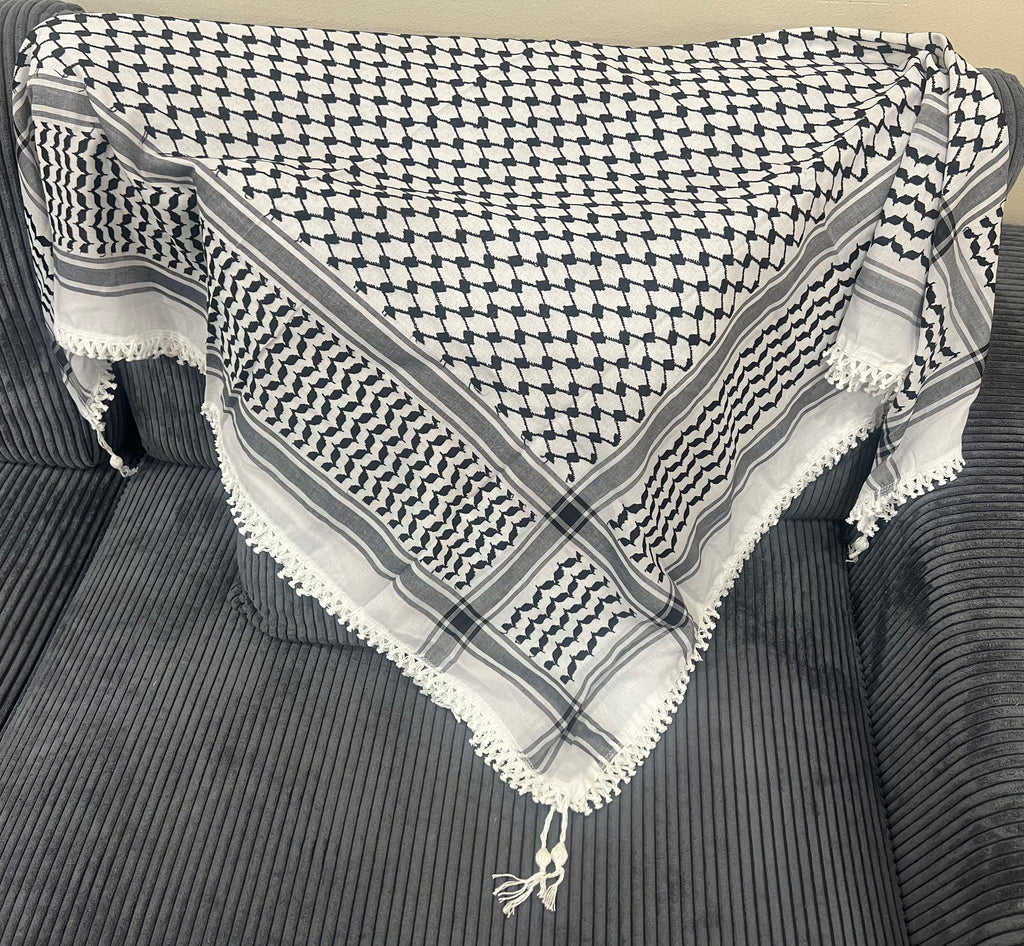 Woven Kufiya Scarf: Authentic Arafat Style, Made in Jordan (48”x48”)
