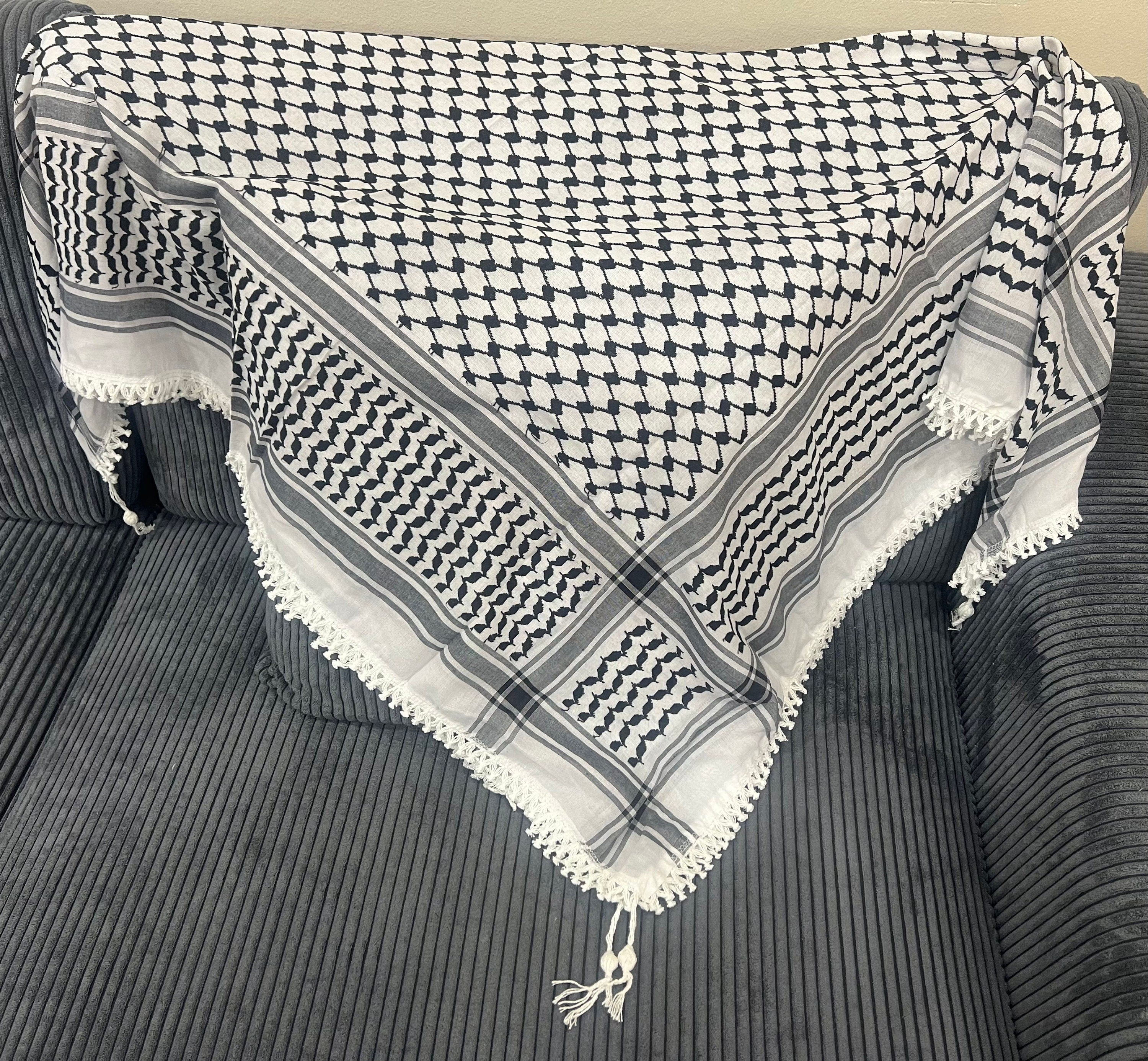 Woven Kufiya Scarf: Authentic Arafat Style, Made in Jordan (48”x48”)