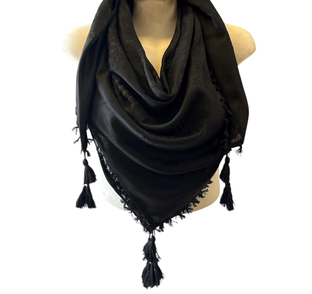 Woven keffiyeh Black on black with 4 sides Tassels - 48"x48"