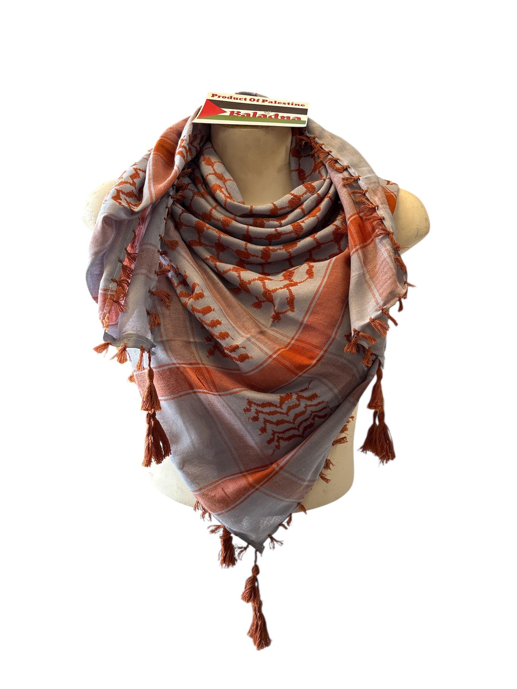 Woven keffiyeh Copper on Light Blue with 4 sides TN Tassels - 48"x48"