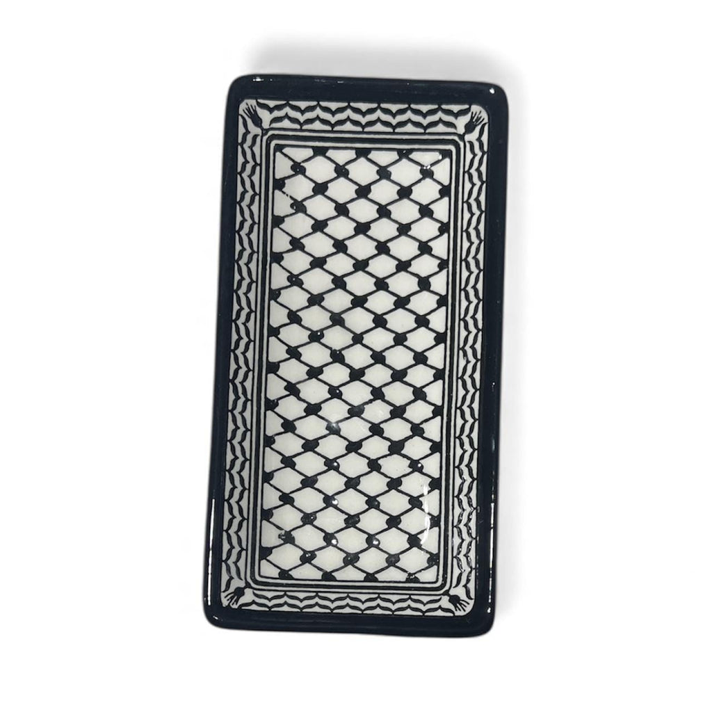 Handmade ceramic Kufiyeh design rectangular dish (8”)made in Hebron Palestine
