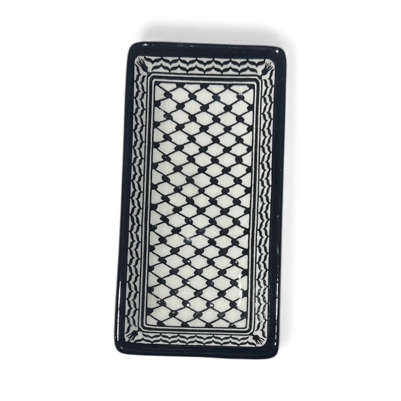 Handmade ceramic Kufiyeh design rectangular dish (8”)made in Hebron Palestine