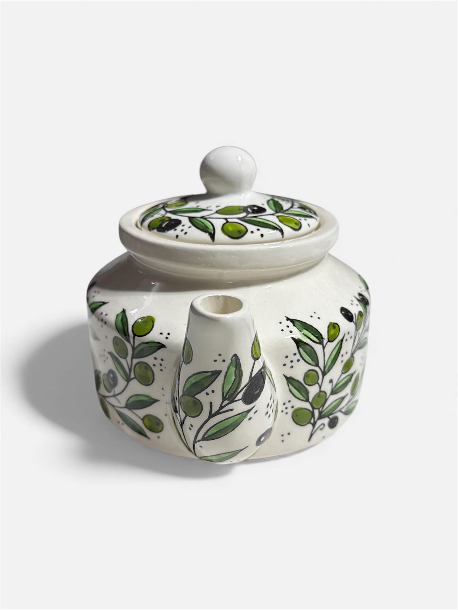 Handmade hebron ceramics teapot olive branches design made in Hebron Palestine