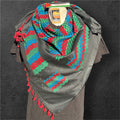 Authentic Palestine Made keffiyeh Scarf: multicolor on black with red Woven Tessels