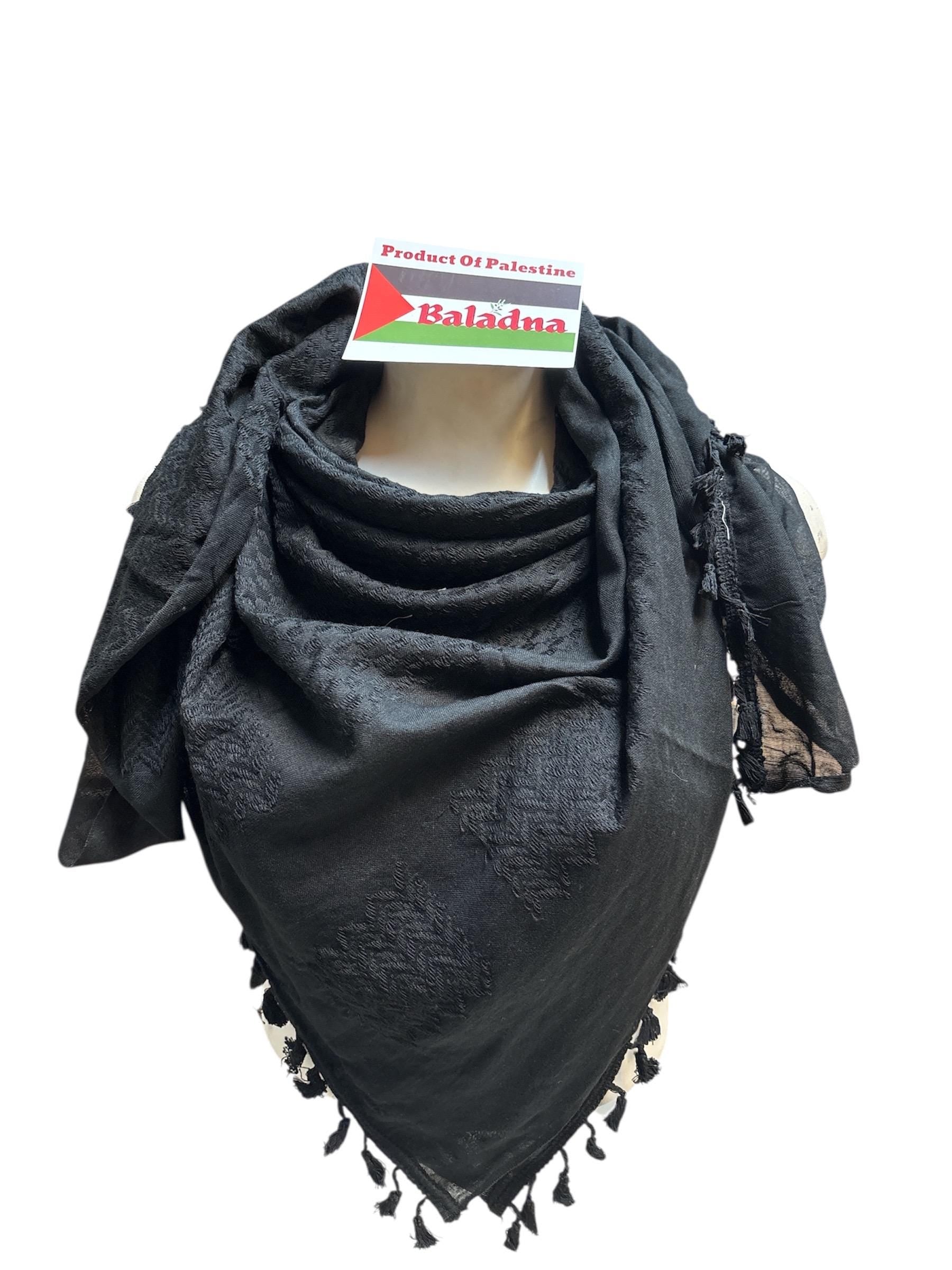 Palestine Made keffiyeh: Authentic Black on black Woven Scarf, 48"x48"
