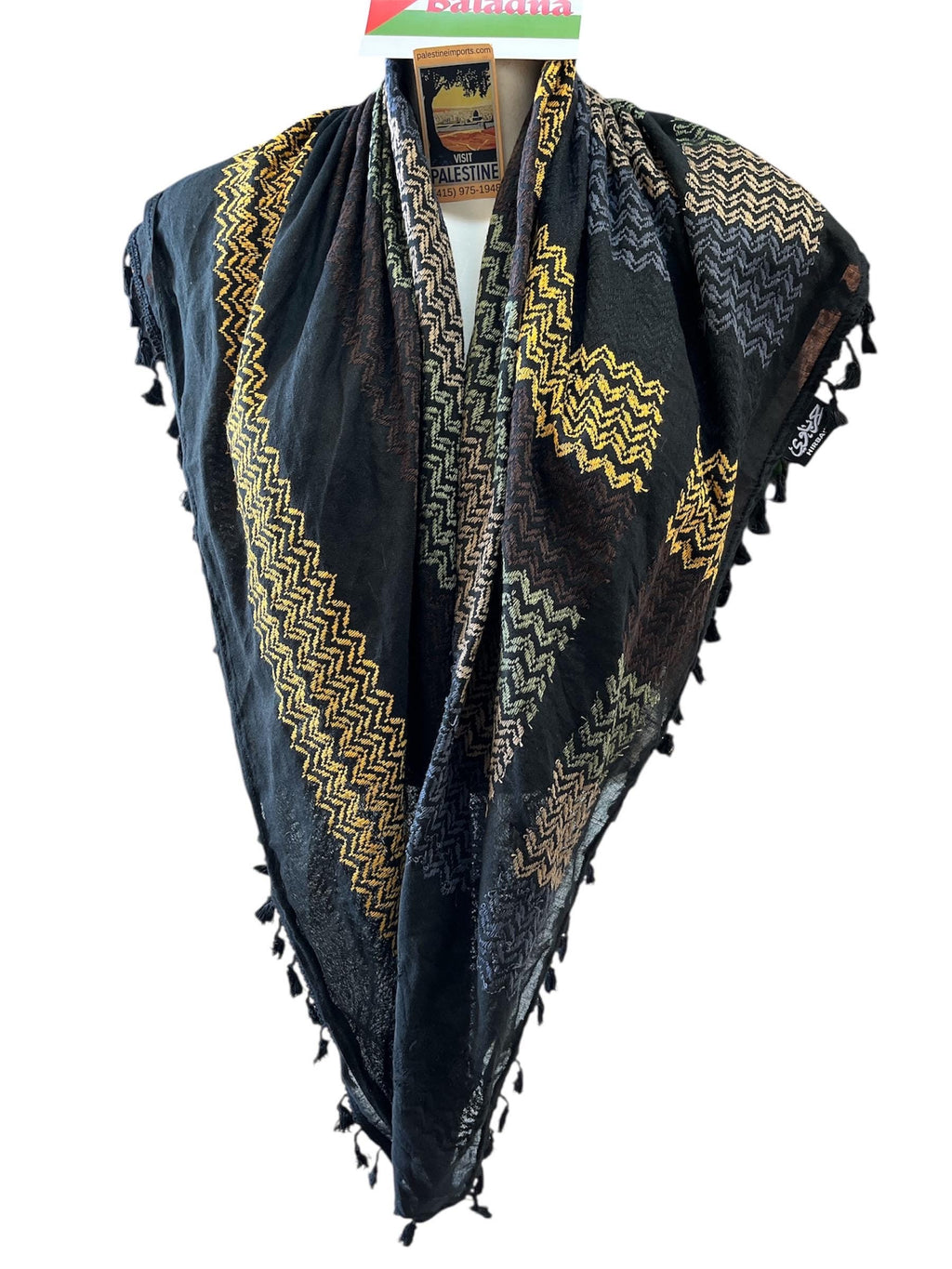 Palestine Made Authentic Keffiyeh, Woven Scarf with Tassels (48"x48")