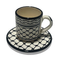 Handmade ceramic Kuffiyeh design tea cup and plate from Hebron,Palestine
