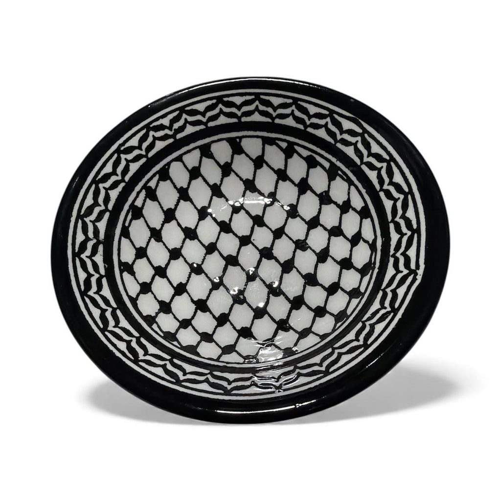 Handmade ceramic Kufiyeh design  serving bowl (3.5”)made in Palestine