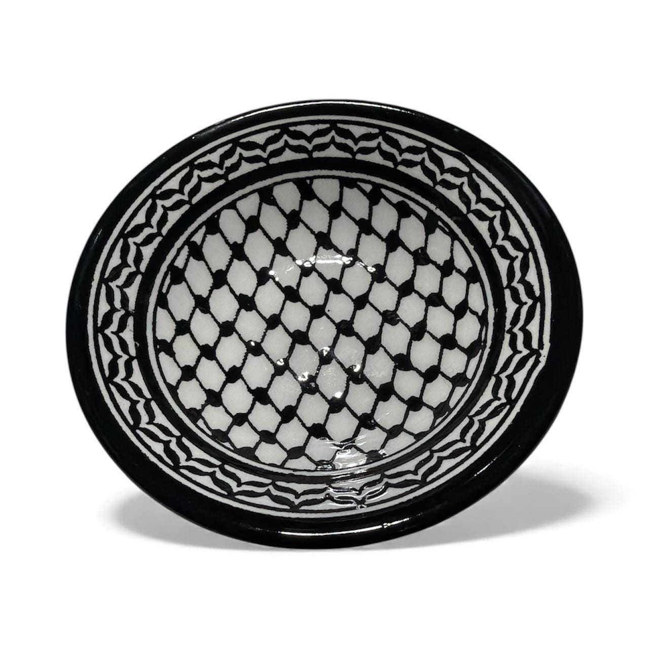 Handmade ceramic Kufiyeh design  serving bowl (3.5”)made in Palestine