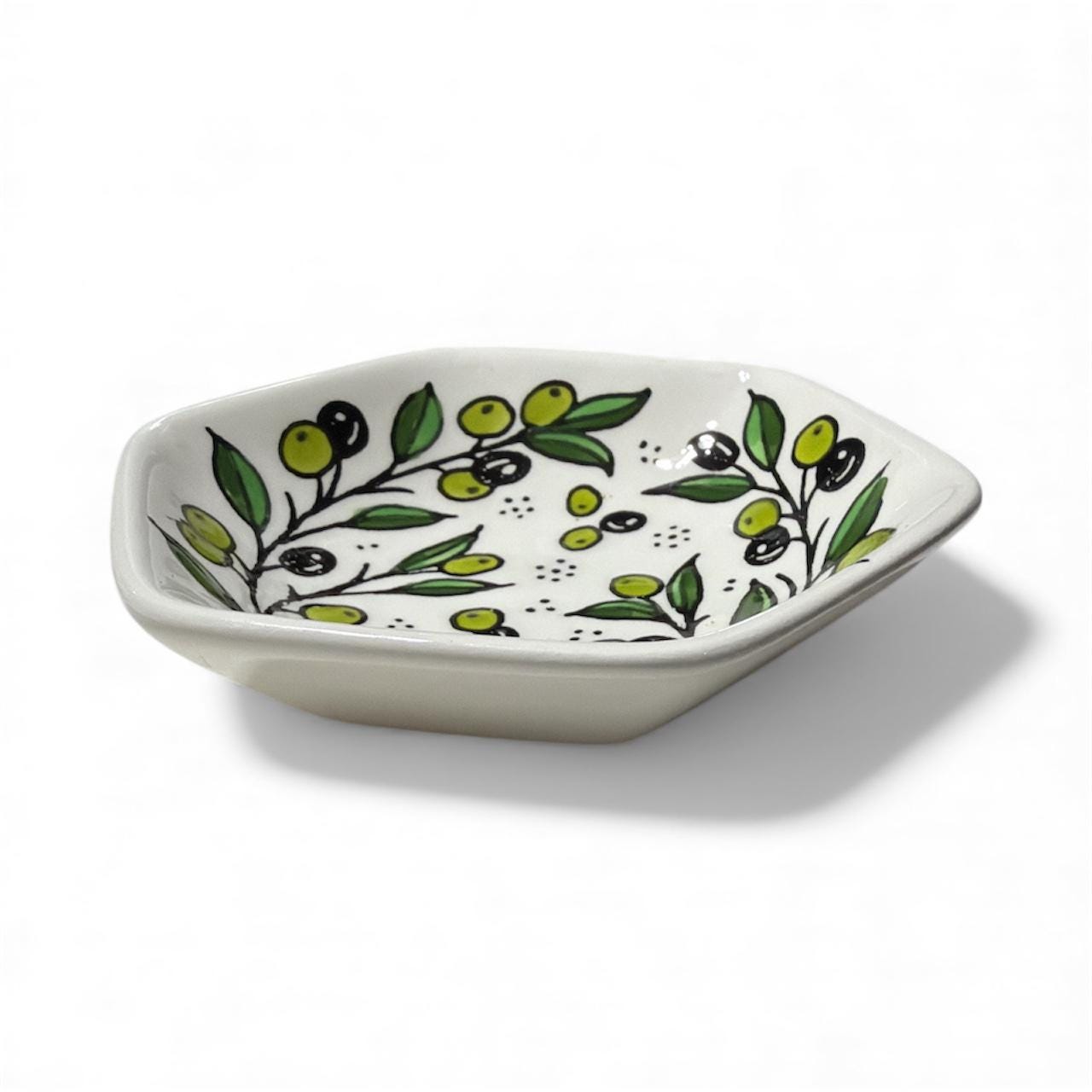 Handmade ceramic Olive branches hexagonal appetizer  plate (5”)made in Palestine