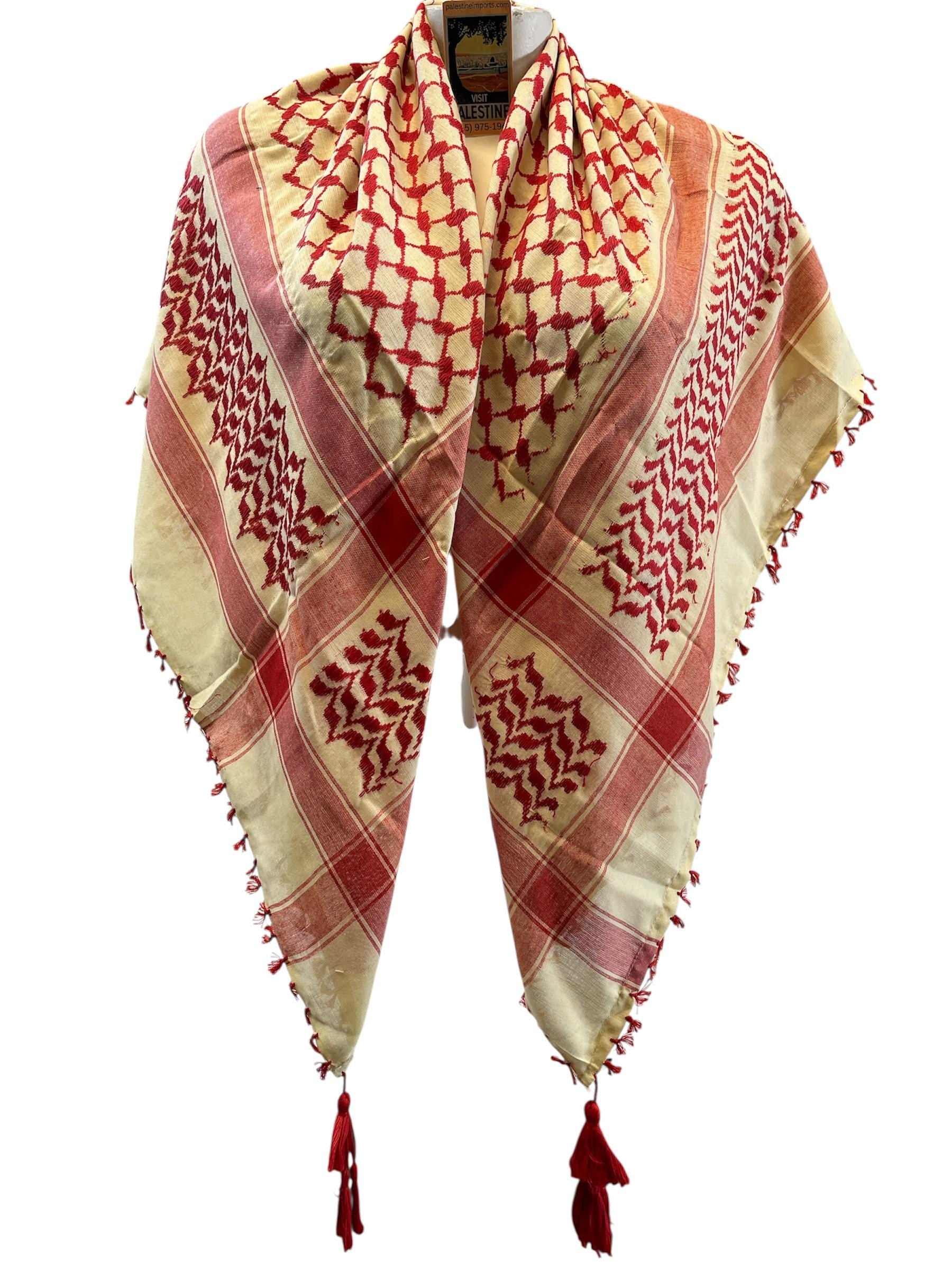 Woven Kufiya Red & Buttermilk Palestinian Scarf with Tassels