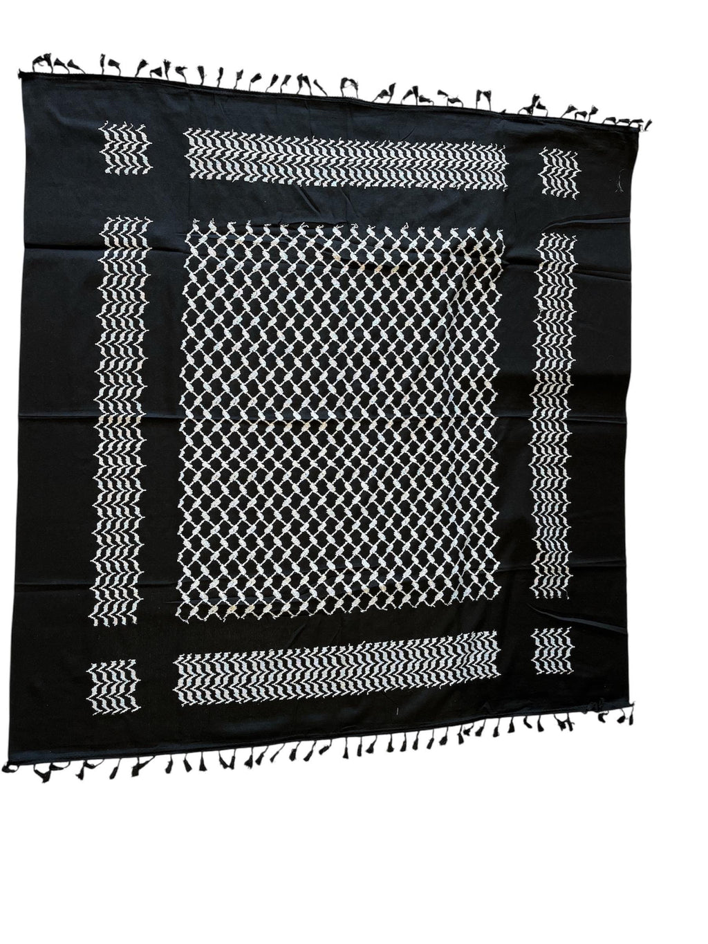 Palestine Made. Authentic Hebron Keffiyeh, Inverted Black & White,48"x48”