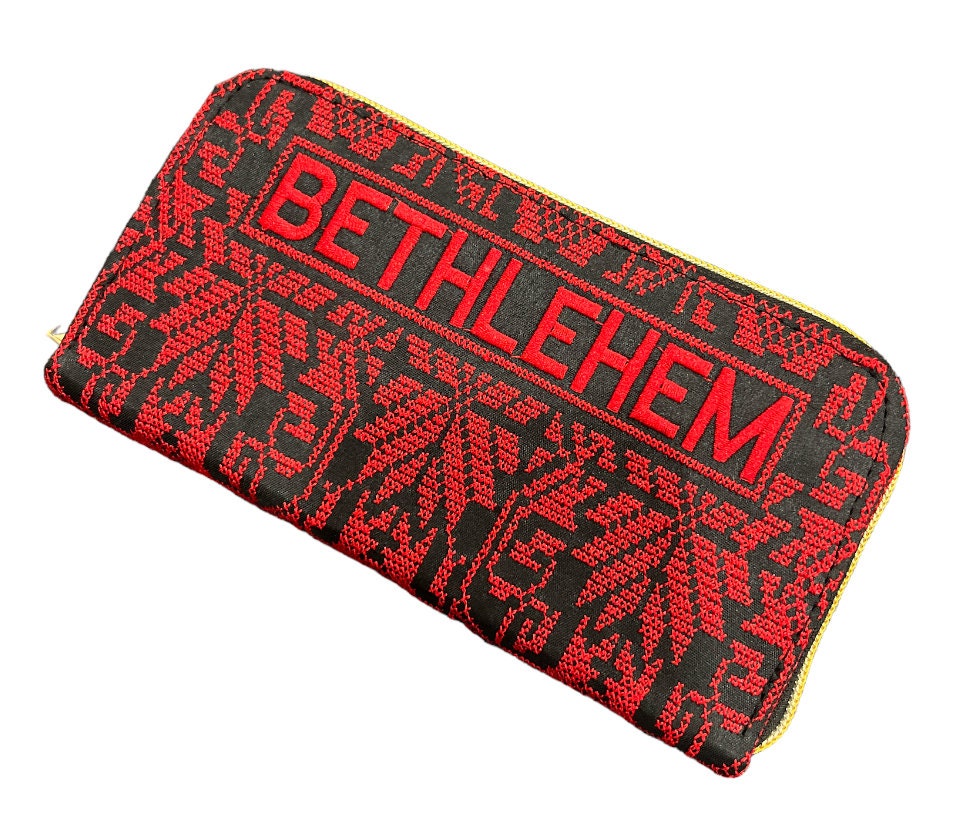 Palestinian Made Thobe Style Red Embroidered Wallets, Jerusalem, Bethlehem, Free Palestine
