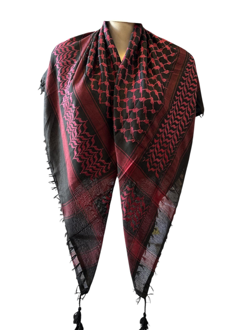 Woven Kufiya Hot Pink & Black Palestinian Scarf with Tassels