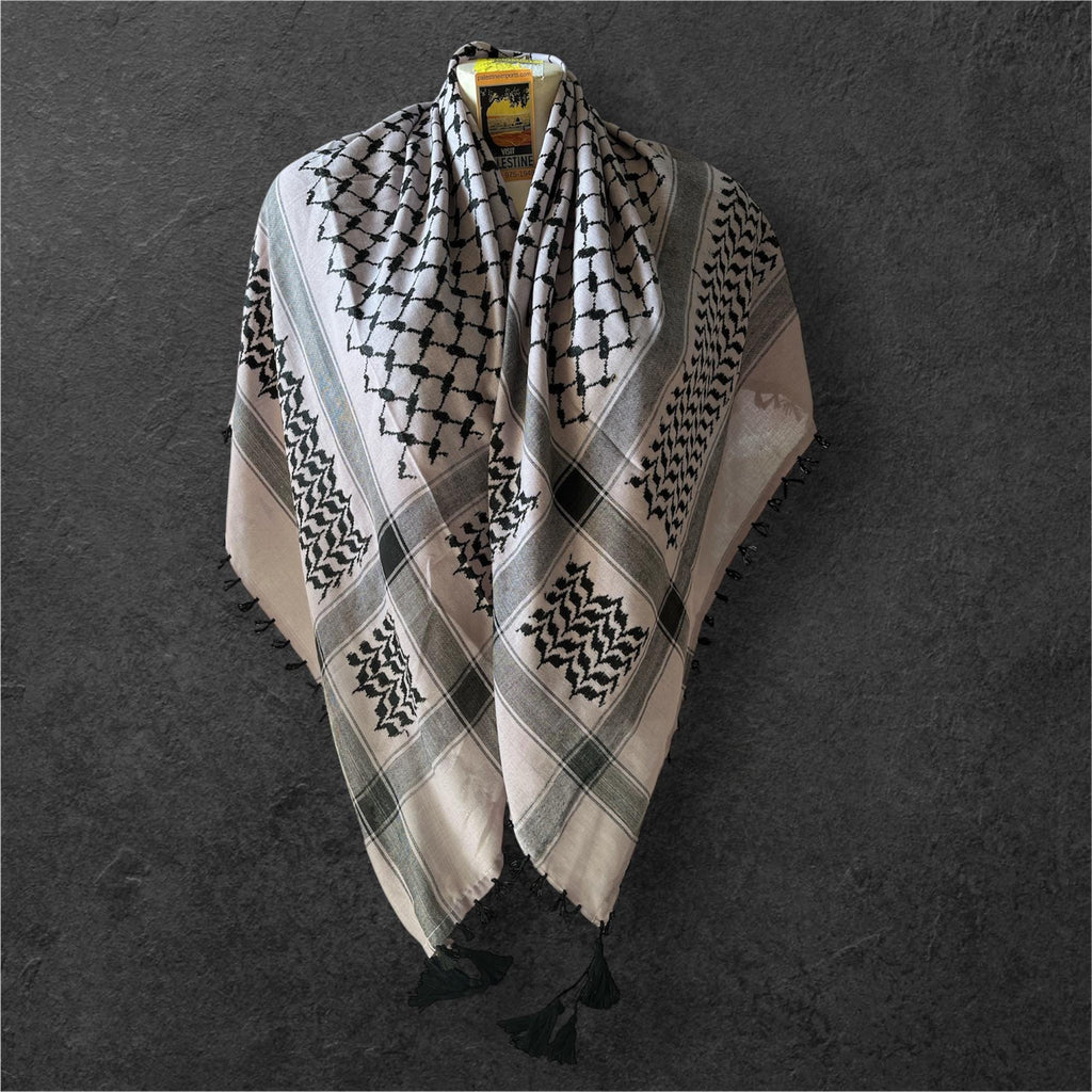 Woven keffiyeh Black on carmandy with Tassels - 48"x48"