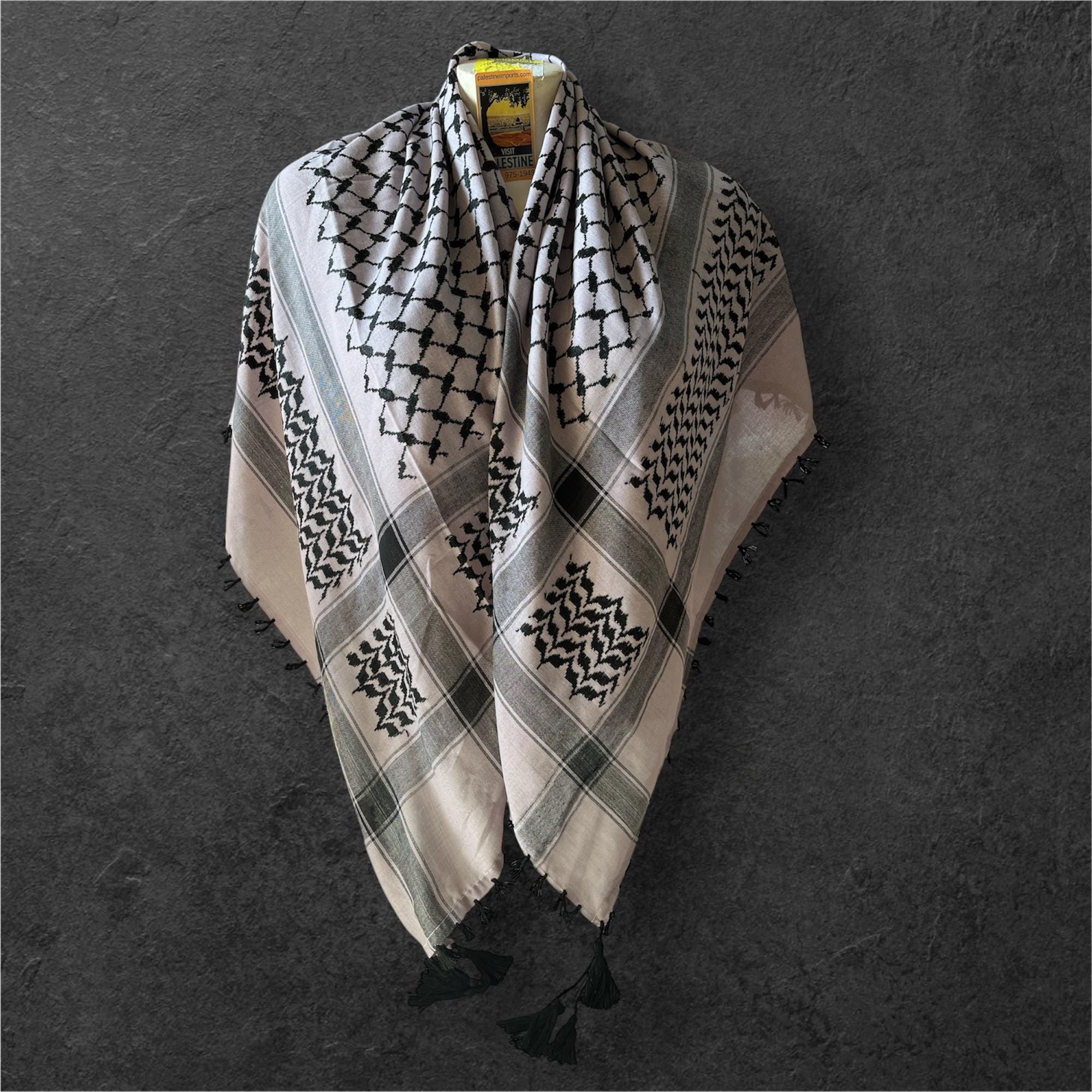 Woven keffiyeh Black on carmandy with Tassels - 48"x48"