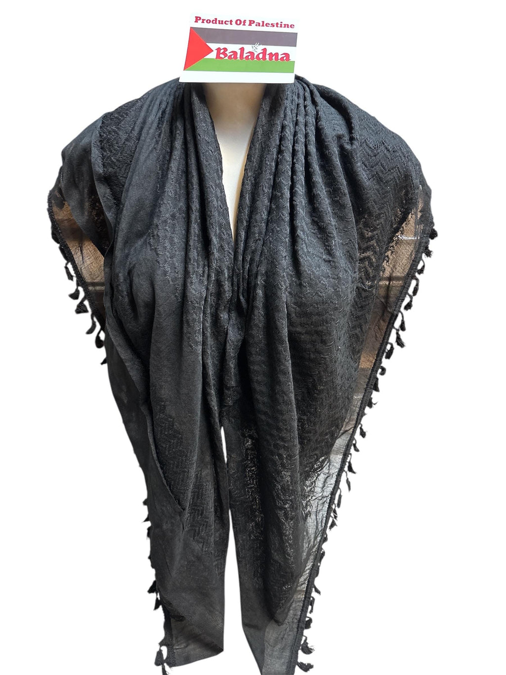 Palestine Made keffiyeh: Authentic Black on black Woven Scarf, 48"x48"