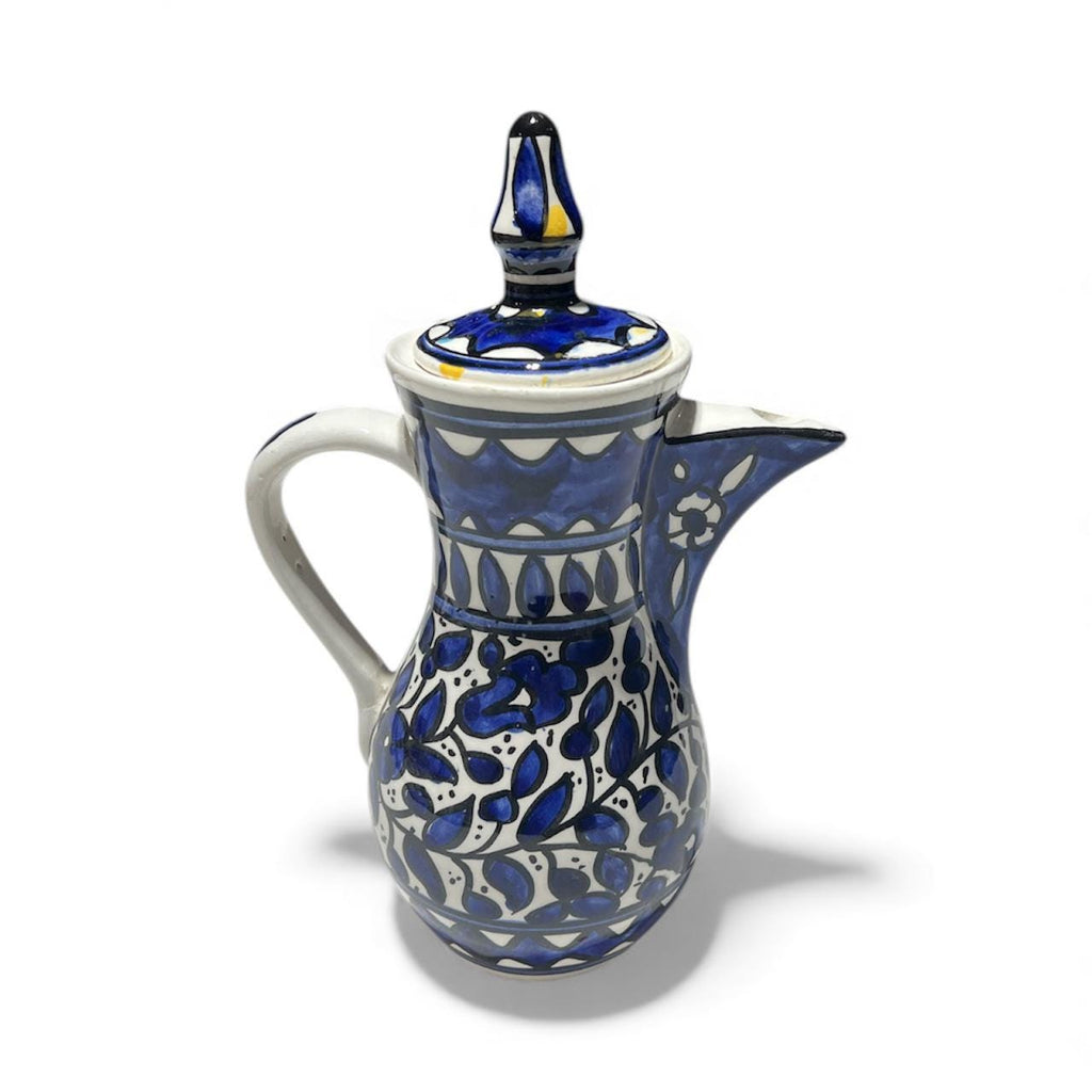 handmade ceramic blue floral jug (9.5”) made in Palestine