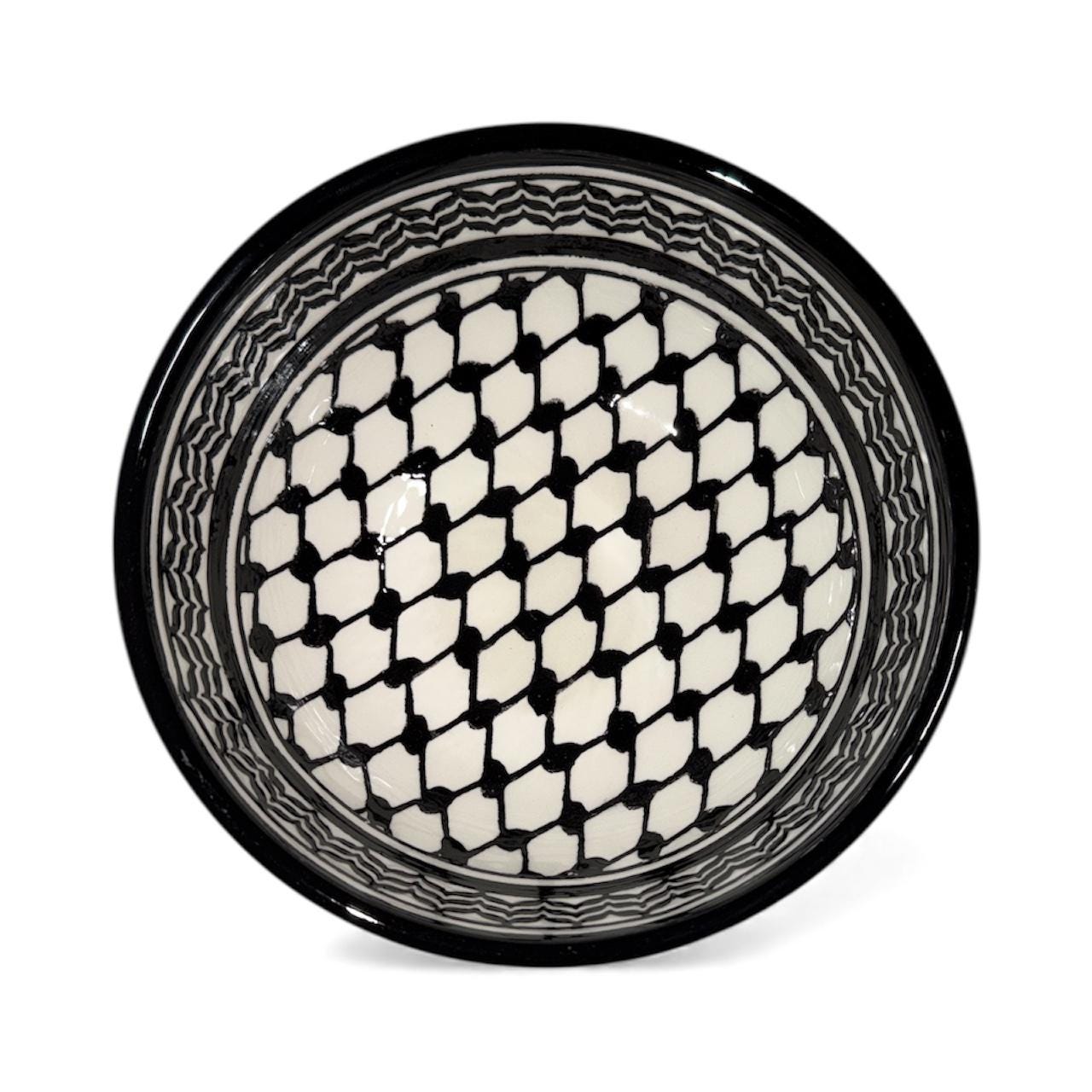 Handmade ceramic Kufiyeh design  bowl 6”made in Palestine