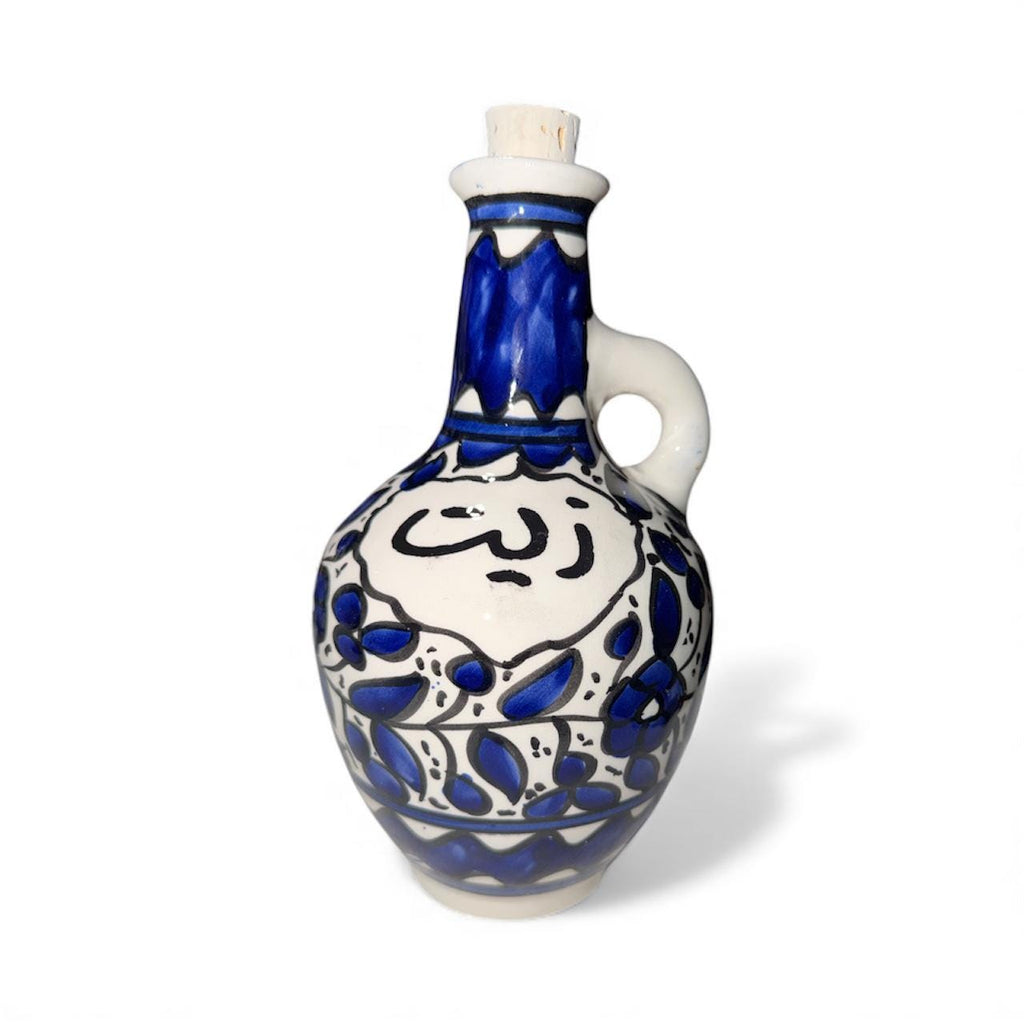 Handmade ceramic Blue floral design ‘zeit’dispenser  tall approximately (9”) made in Palestine