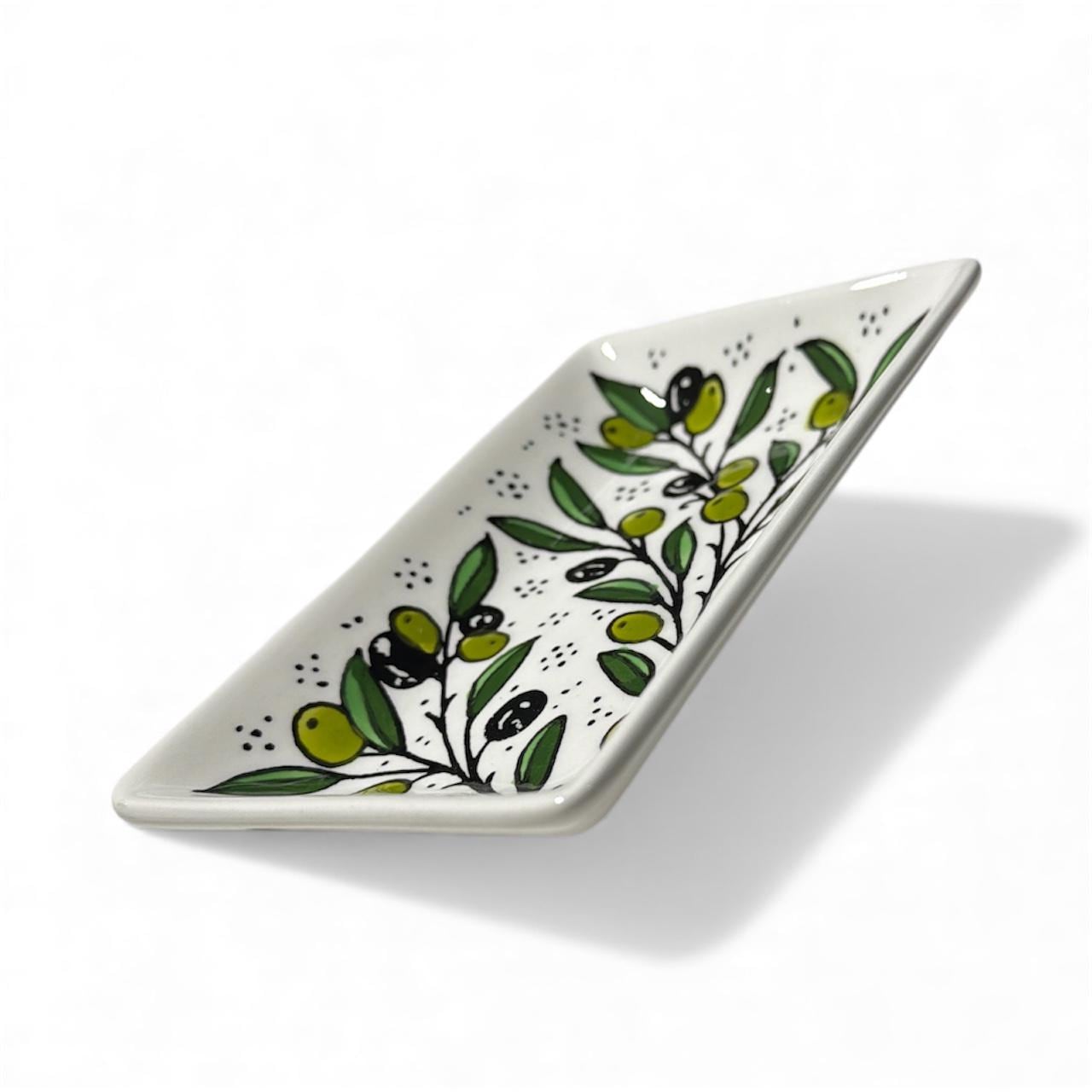 Handmade ceramic Olive branches design rectangular dish (6.5”)made in Hebron Palestine