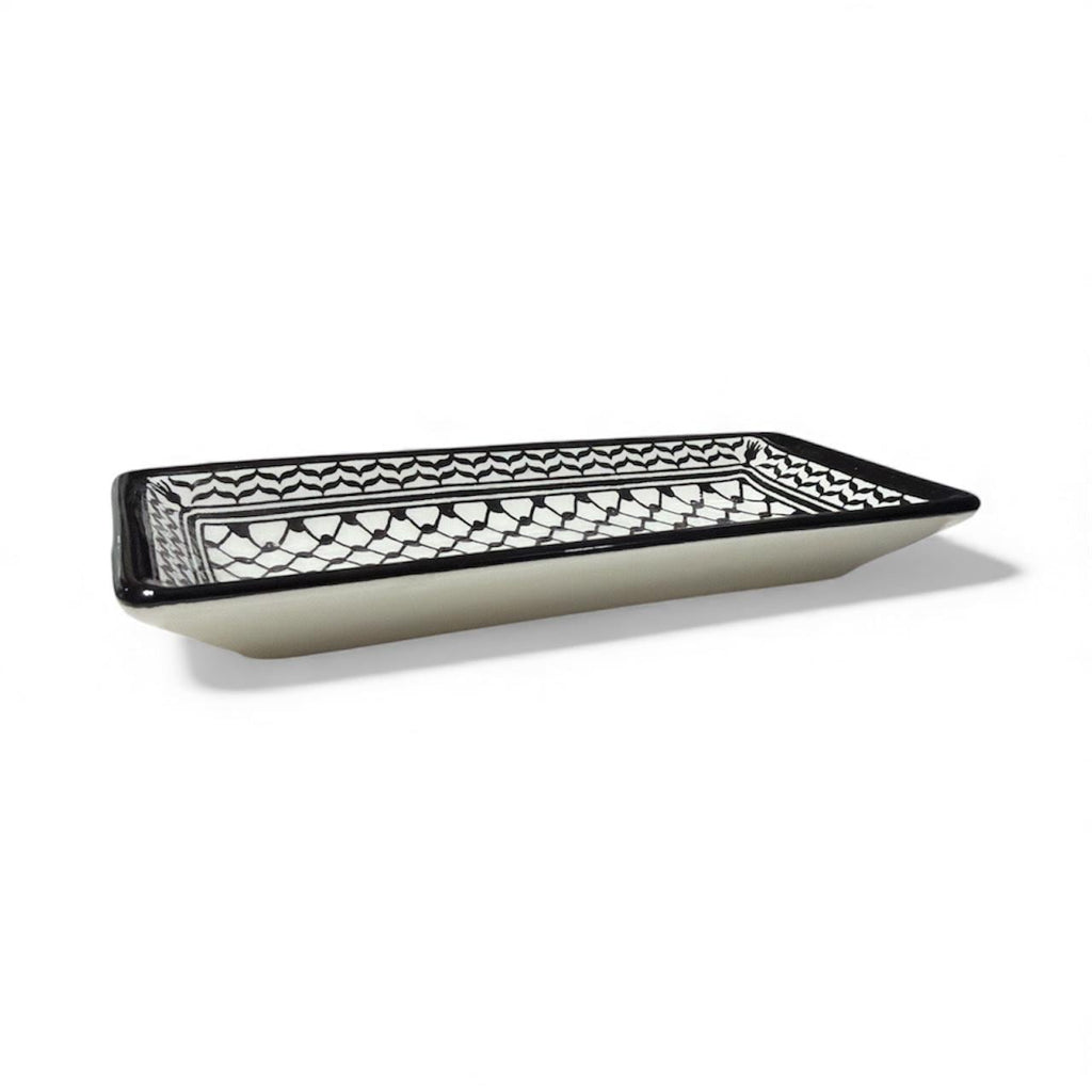 Handmade ceramic Kufiyeh design rectangular dish (8”)made in Hebron Palestine