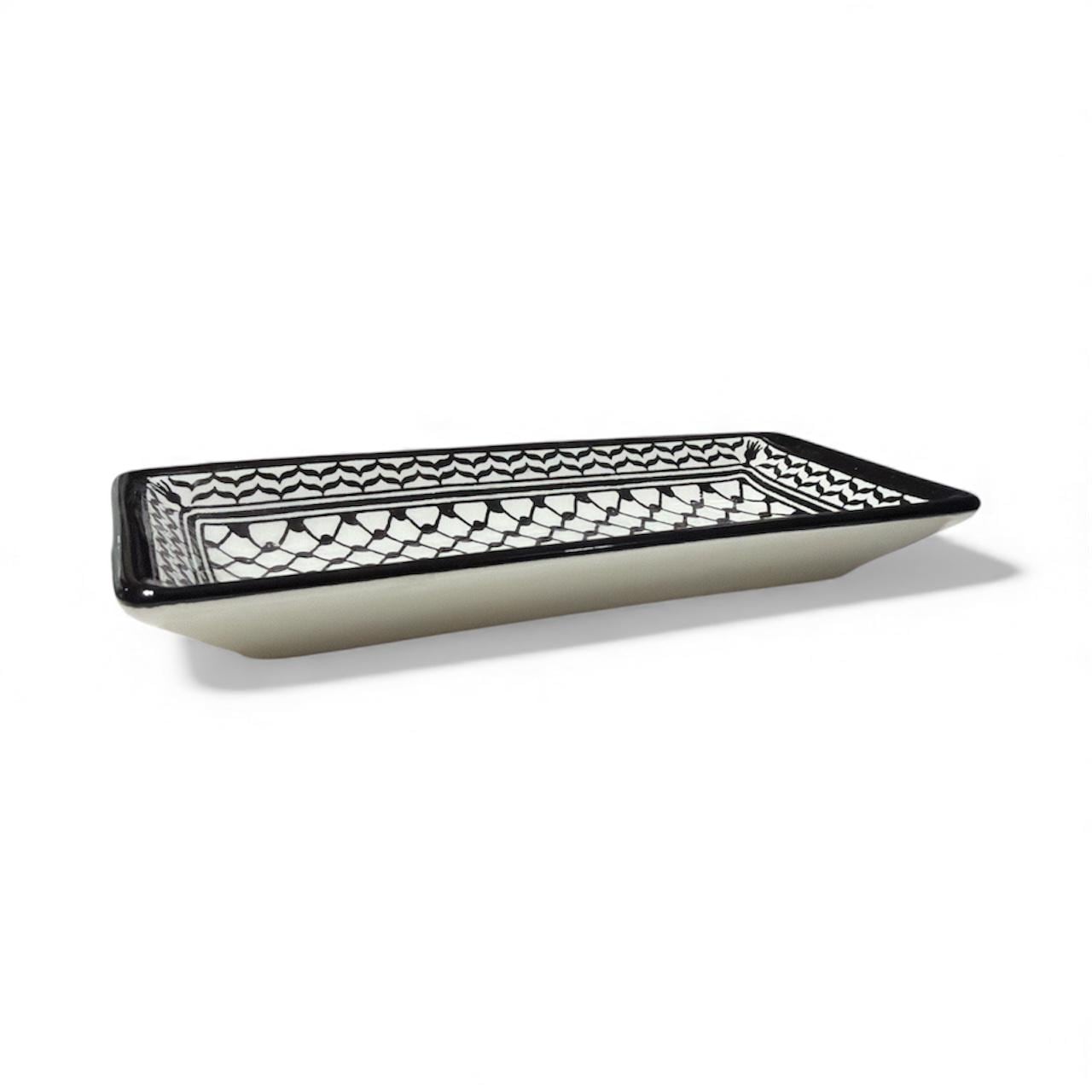 Handmade ceramic Kufiyeh design rectangular dish (8”)made in Hebron Palestine