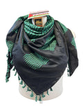 Palestine Made keffiyeh: Authentic Green on Black with tassels Woven Scarf 48”x48” Hebron, Palestine made