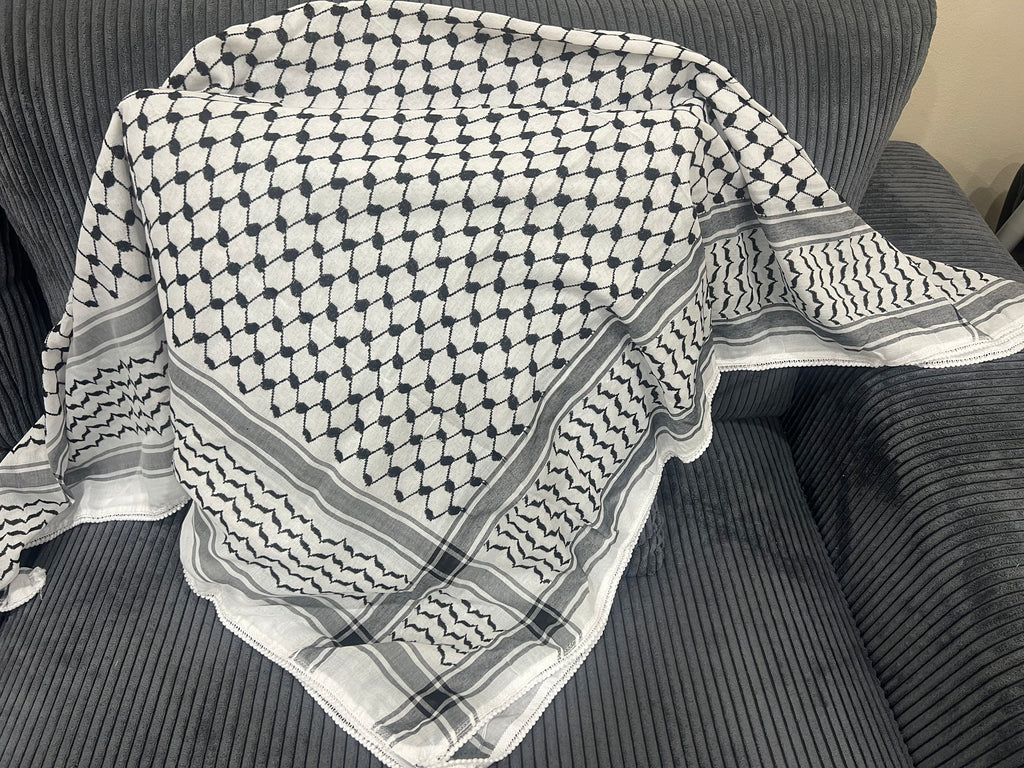 Woven Kufiya Scarf: Authentic Arafat Style, Made in Jordan (48”x48”)