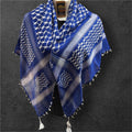 Woven Kufiya white on blue Palestinian Scarf with 4 sides white Tassels