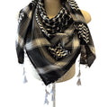 Woven Kufiya inverted white on black Palestinian Scarf with 4 sides white Tassels